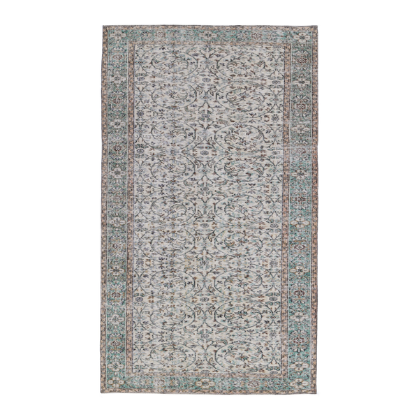 Turkish Isparta area rug in cream and sage, 5'3" x 8'10"