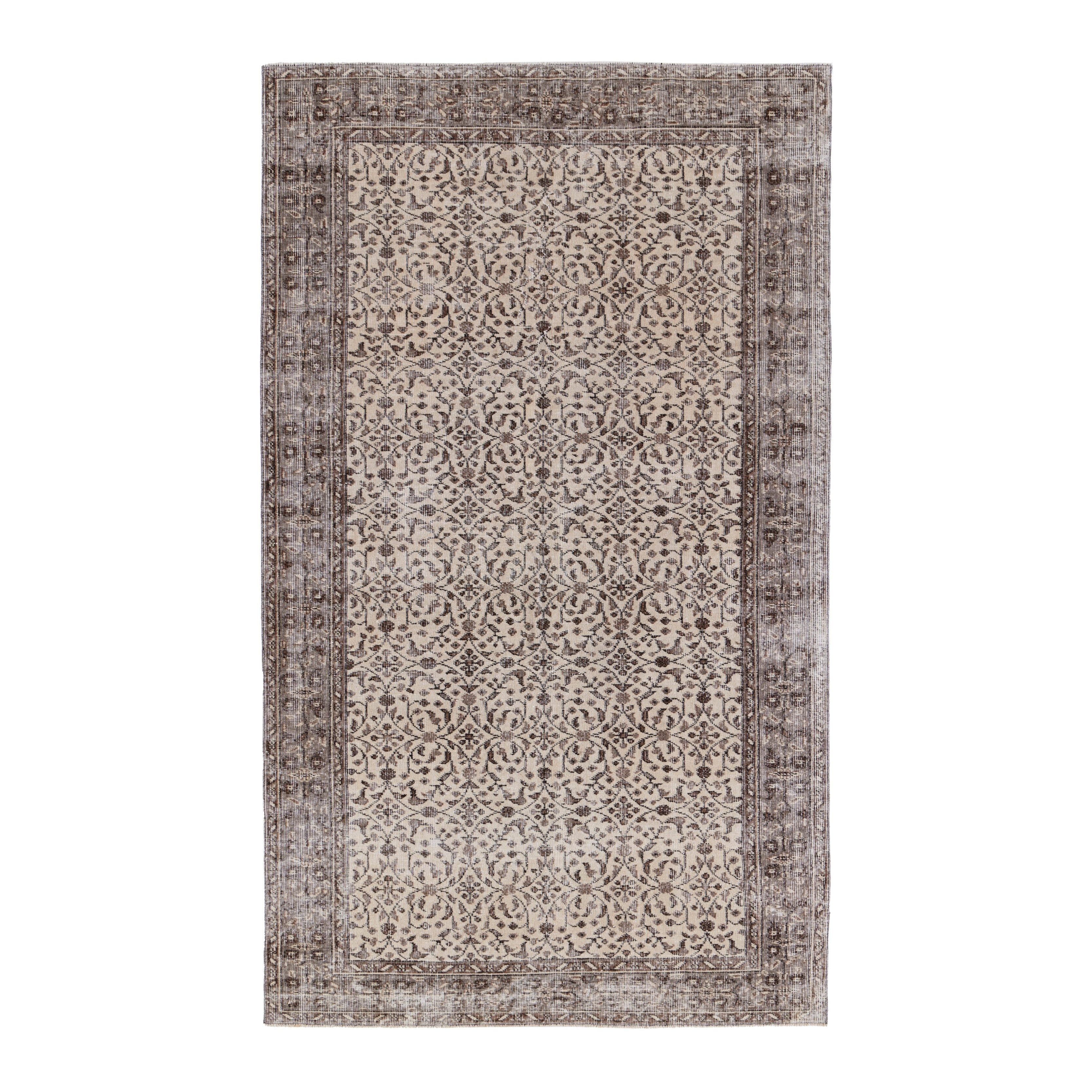 Turkish Isparta area rug in greige and ivory, 4'9" x 8'1"