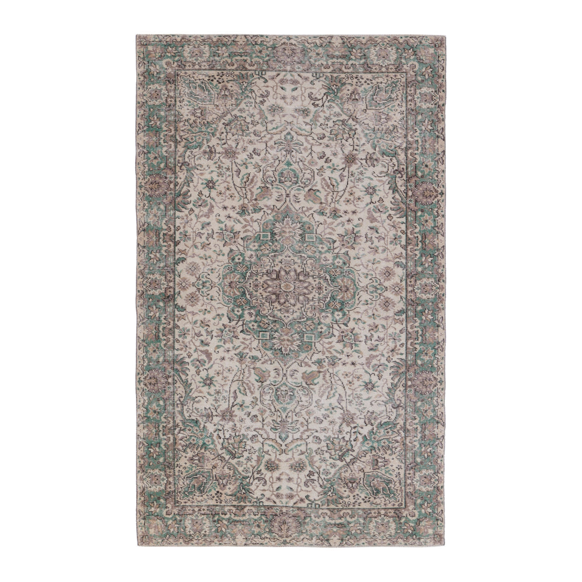 Turkish Isparta area rug in cream and sage, 5'2" x 8'5"