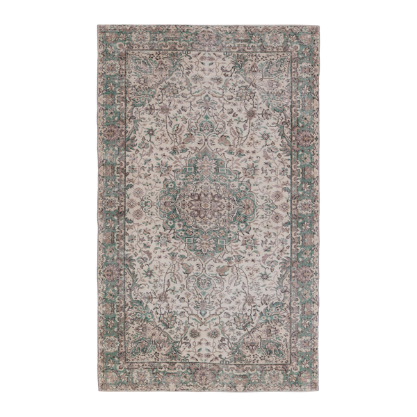 Turkish Isparta area rug in cream and sage, 5'2" x 8'5"
