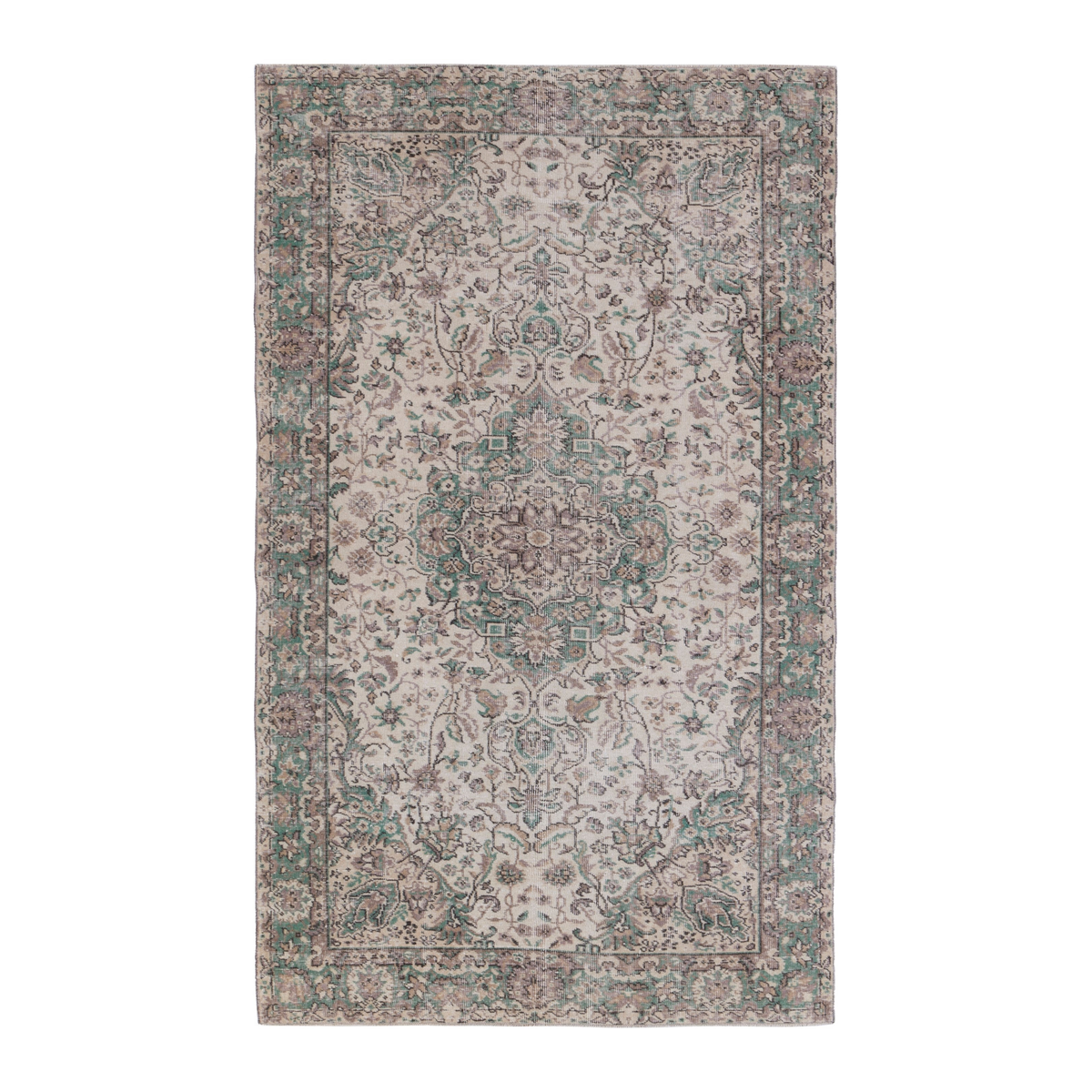 Turkish Isparta area rug in cream and sage, 5'2" x 8'5"