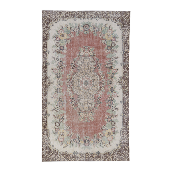 Turkish Isparta area rug in dusty rose and cream, 5'6" x 9'6"