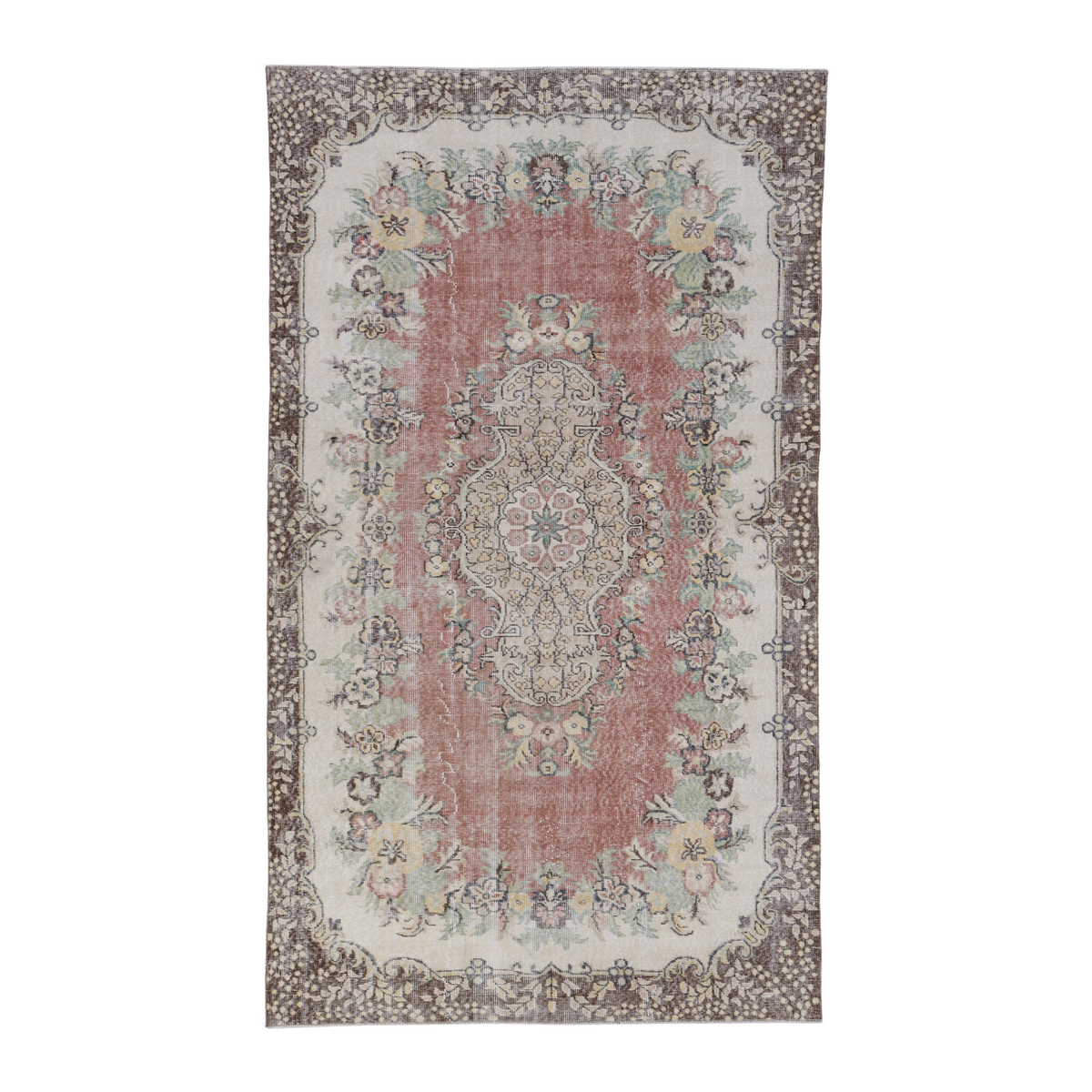 Turkish Isparta area rug in dusty rose and cream, 5'6" x 9'6"