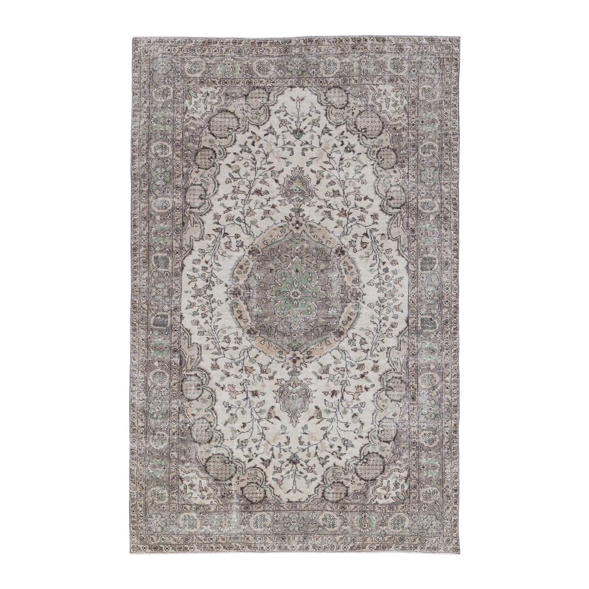 Turkish Isparta area rug in cream and greige, 6'4" x 9'10"