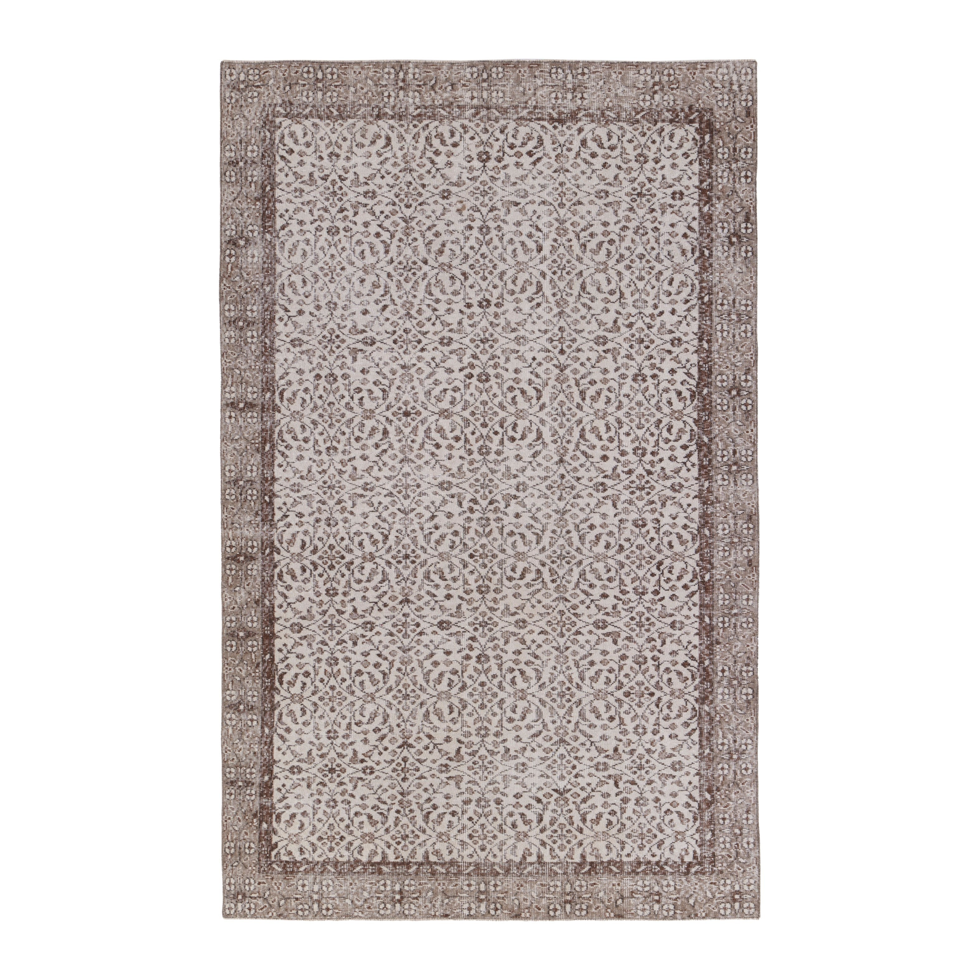 Turkish Isparta area rug in light gray and greige, 5'5" x 8'9"