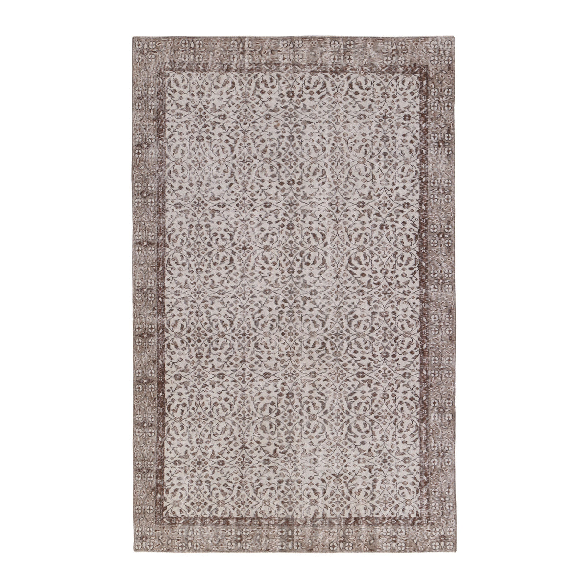 Turkish Isparta area rug in light gray and greige, 5'5" x 8'9"