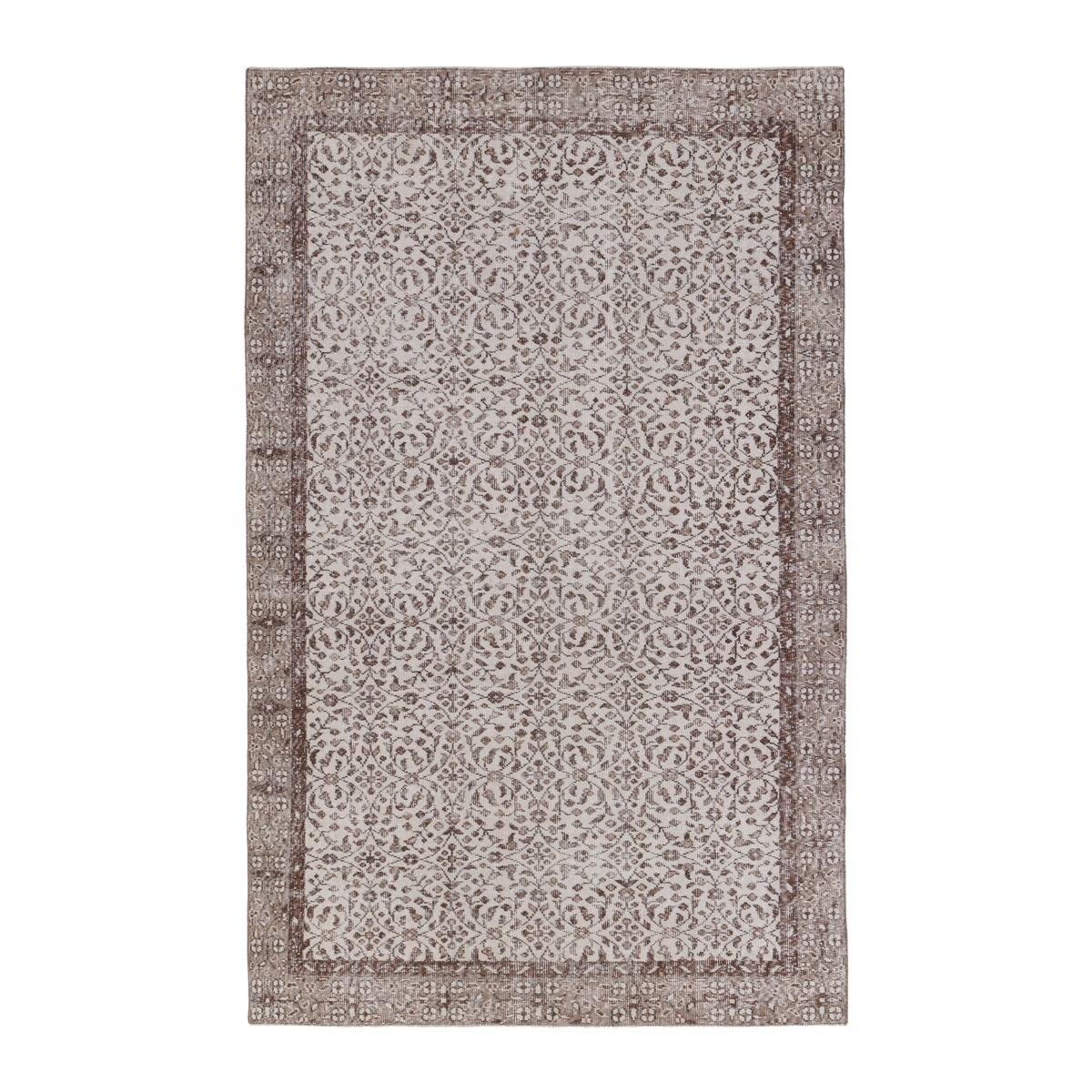 Turkish Isparta area rug in light gray and greige, 5'5" x 8'9"