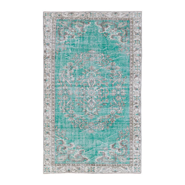 Turkish Manisa area rug in turquoise and cream, 5'8" x 9'5"