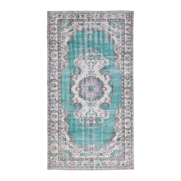 Turkish Manisa area rug in turquoise and cream, 5'9" x 10'3"