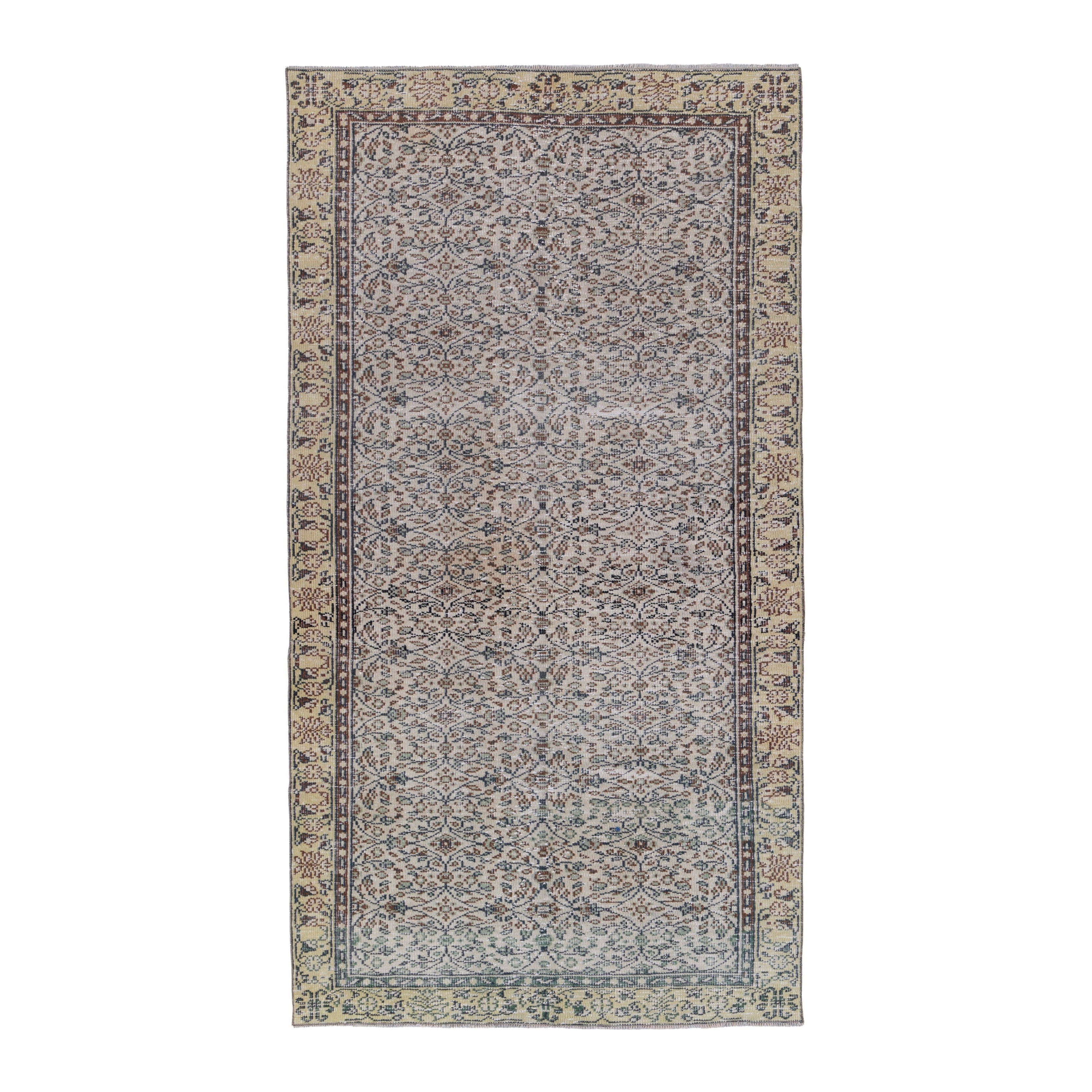 Turkish Manisa area rug in slate blue and straw, 4'6" x 8'4"