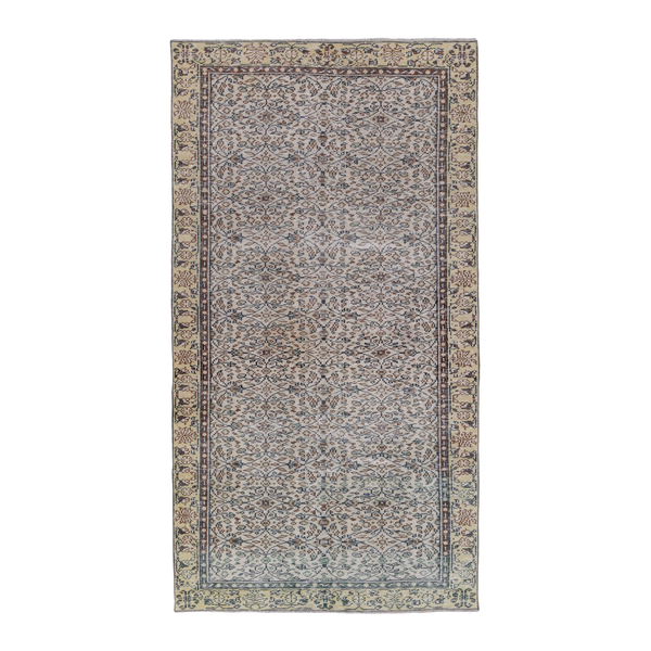 Turkish Manisa area rug in slate blue and straw, 4'6" x 8'4"