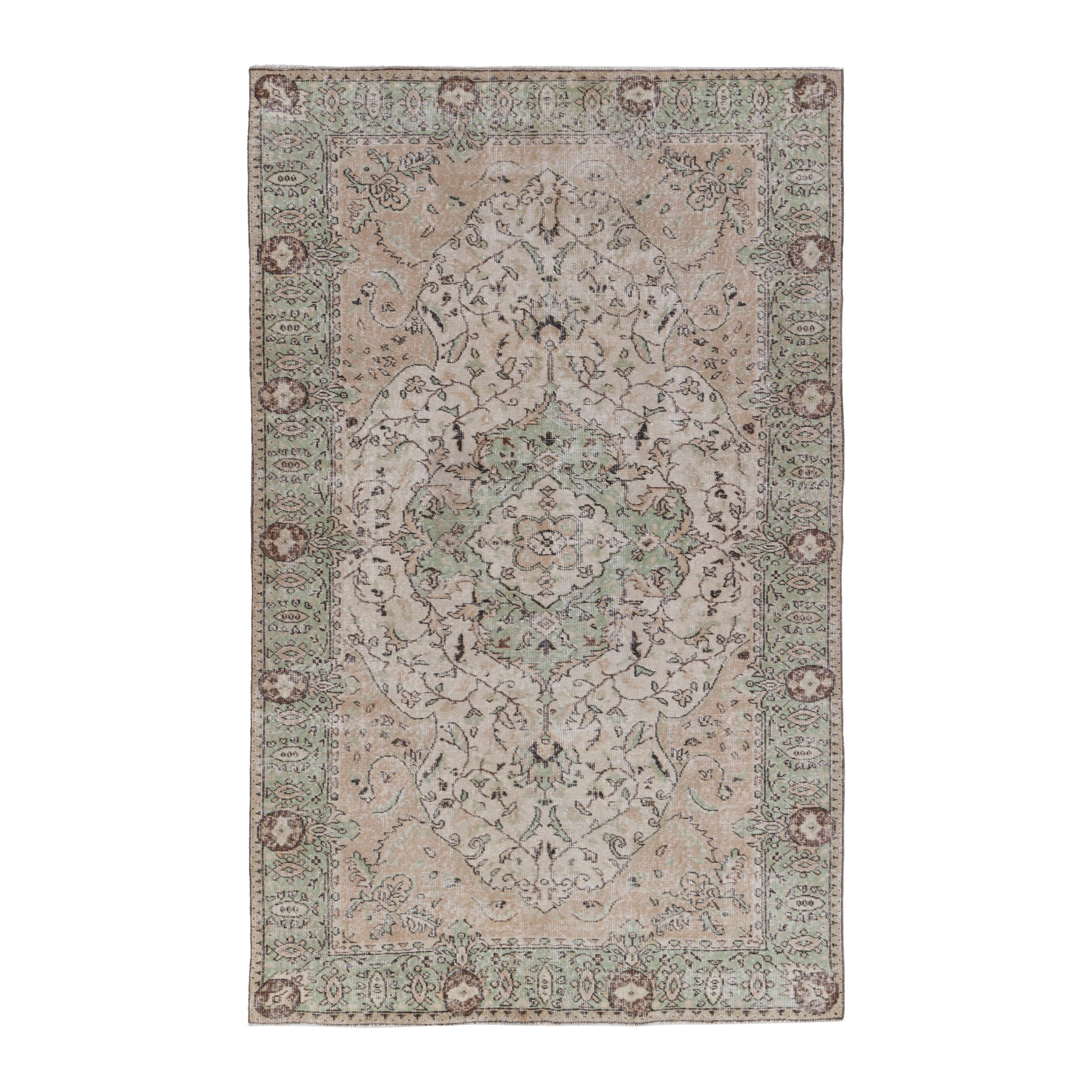 Turkish Isparta area rug in cream and sage, 5'3" x 8'5"