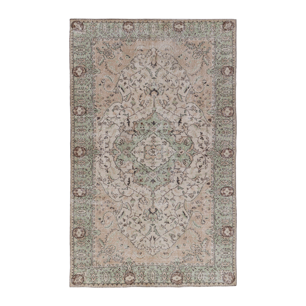 Turkish Isparta area rug in cream and sage, 5'3" x 8'5"
