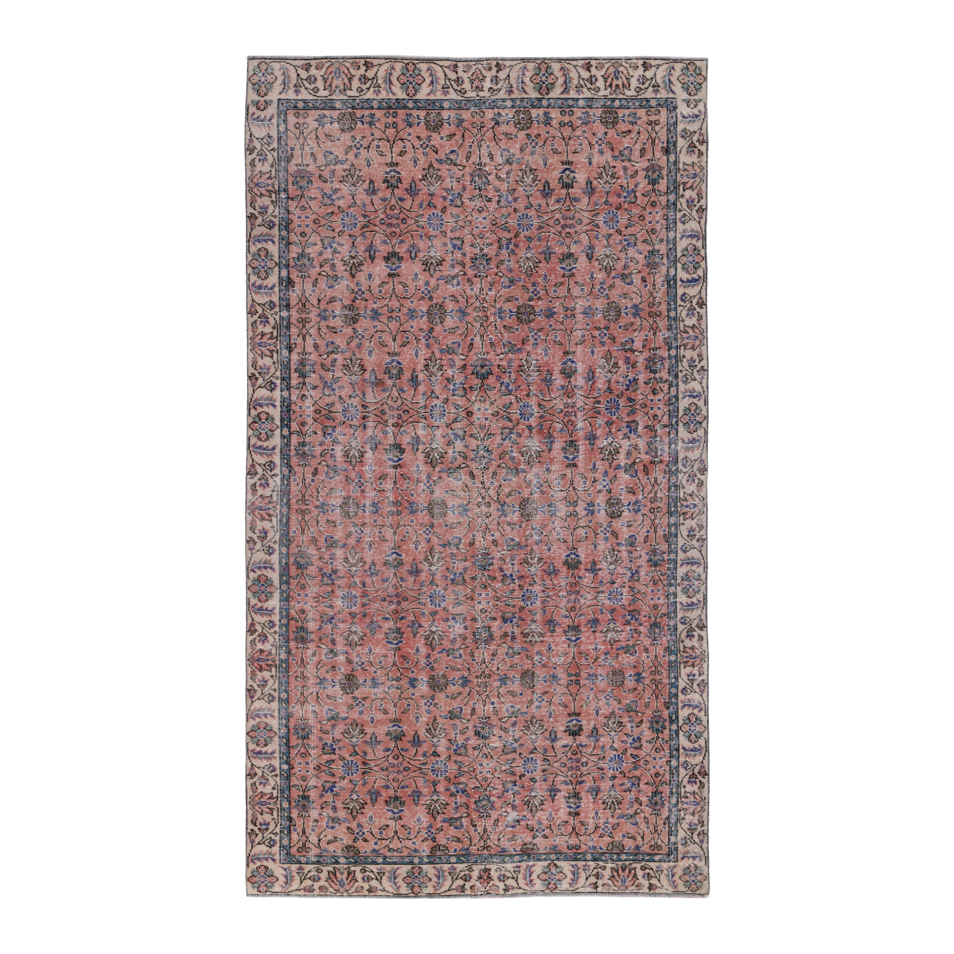 Turkish Isparta area rug in muted pink and cream, 4'9" x 8'7"