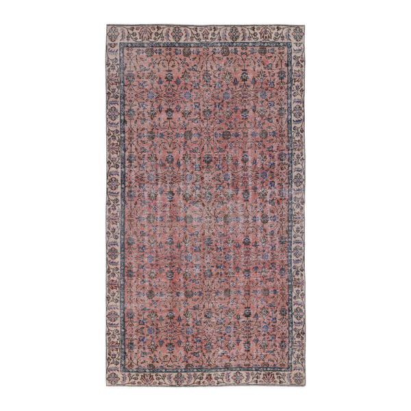Turkish Isparta area rug in muted pink and cream, 4'9" x 8'7"