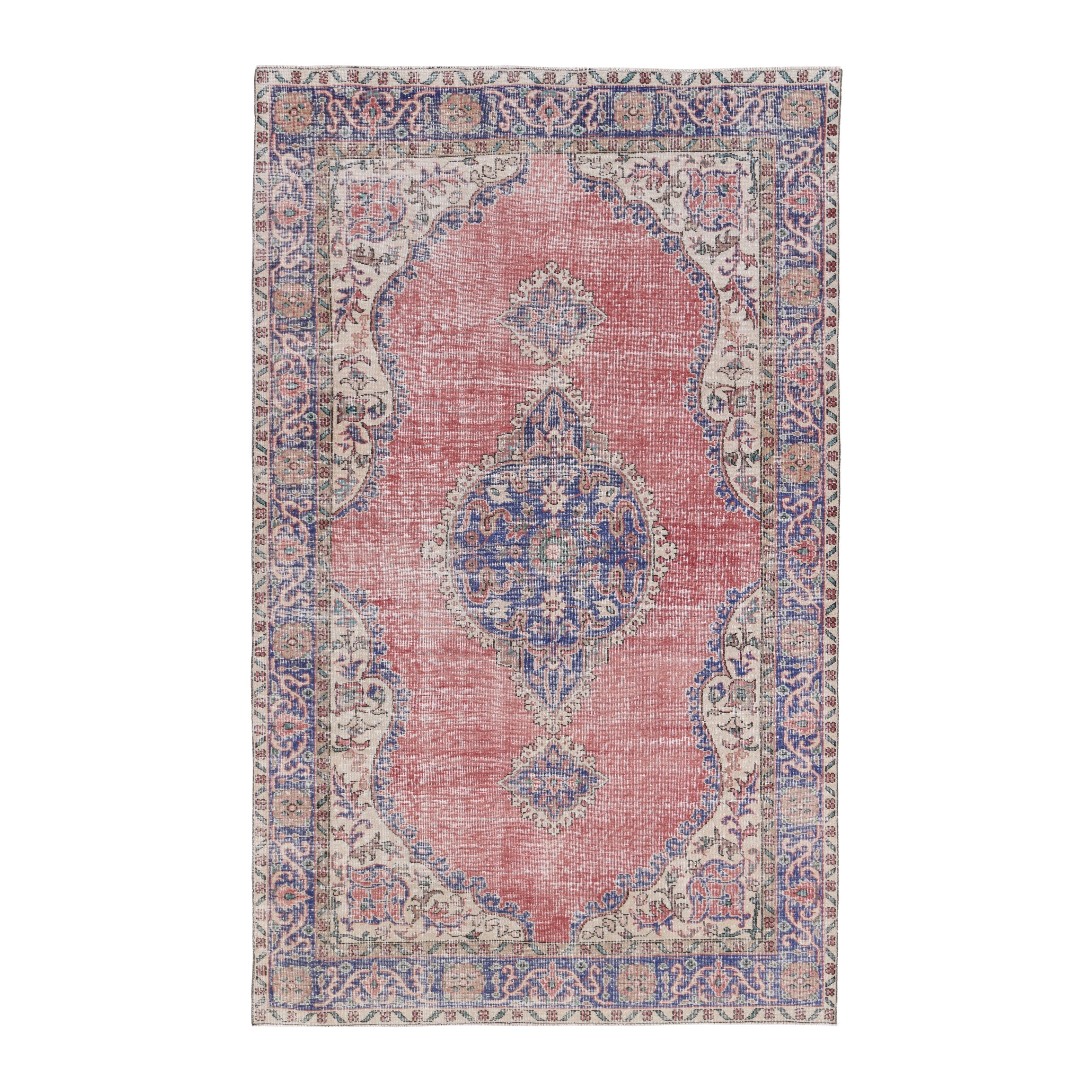 Turkish Isparta area rug in dusty rose and navy, 5'9" x 9'5"