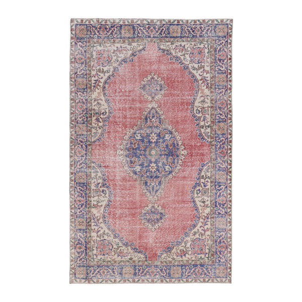 Turkish Isparta area rug in dusty rose and navy, 5'9" x 9'5"