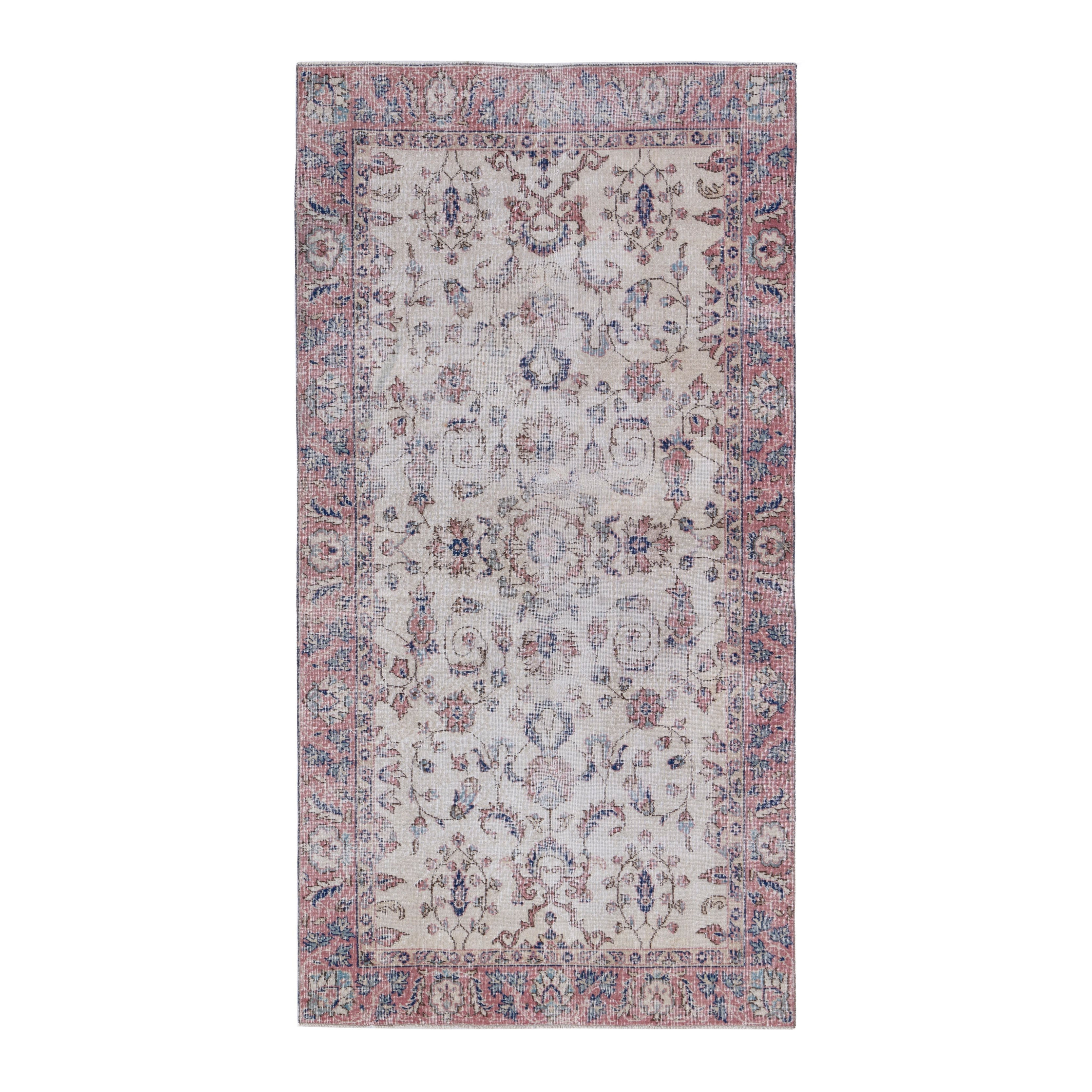 Turkish Isparta area rug in ivory and rose, 4'4" x 8'2"