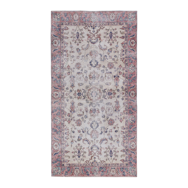 Turkish Isparta area rug in ivory and rose, 4'4" x 8'2"