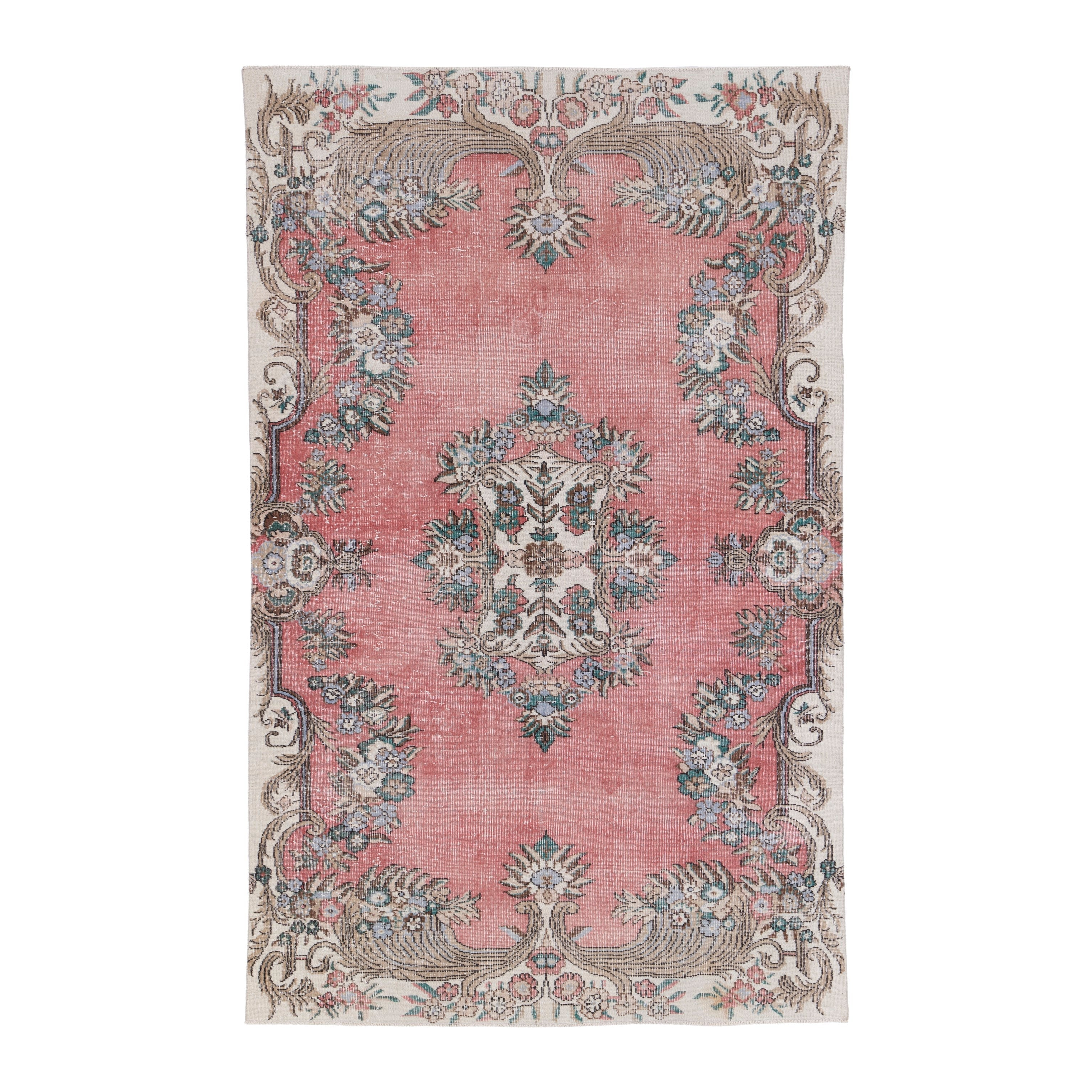 Turkish Isparta area rug in rose and cream, 5'7" x 8'11"