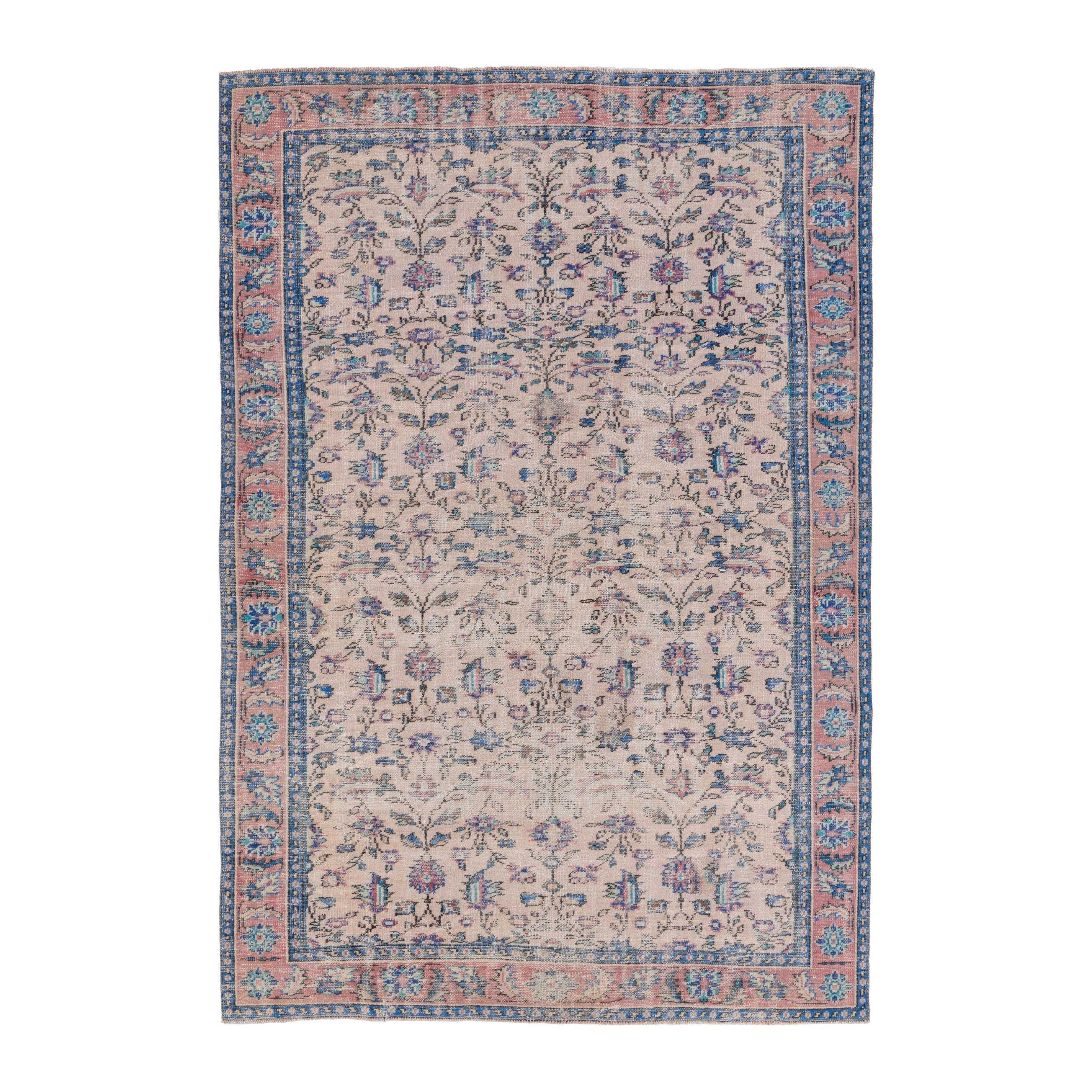 Turkish Isparta area rug in cream and denim, 6' x 8'8"