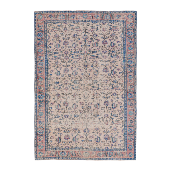 Turkish Isparta area rug in cream and denim, 6' x 8'8"