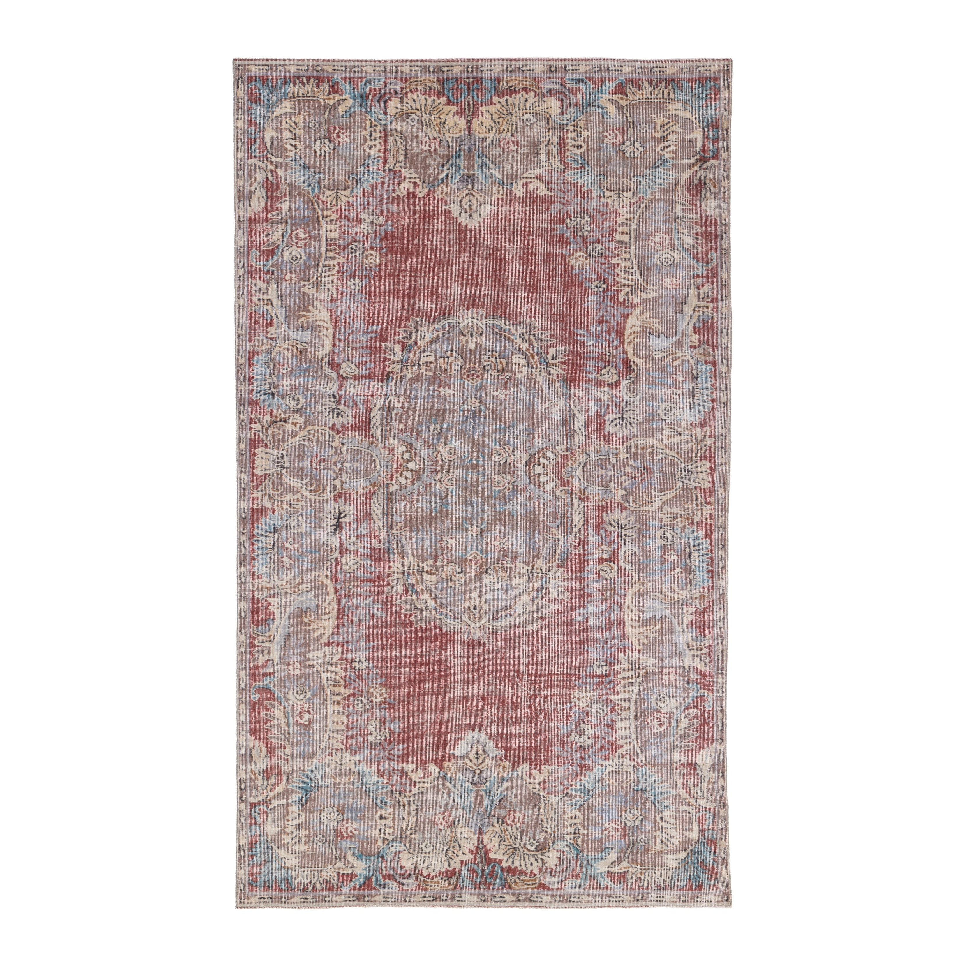 Turkish Isparta area rug in faded red and muted pink, 5'9" x 10'