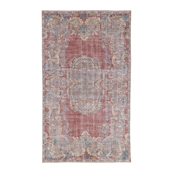 Turkish Isparta area rug in faded red and muted pink, 5'9" x 10'