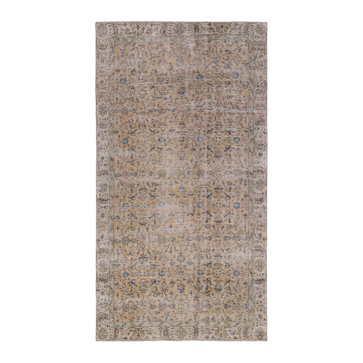 Turkish Isparta area rug in tan and denim, 5'1" x 8'10"