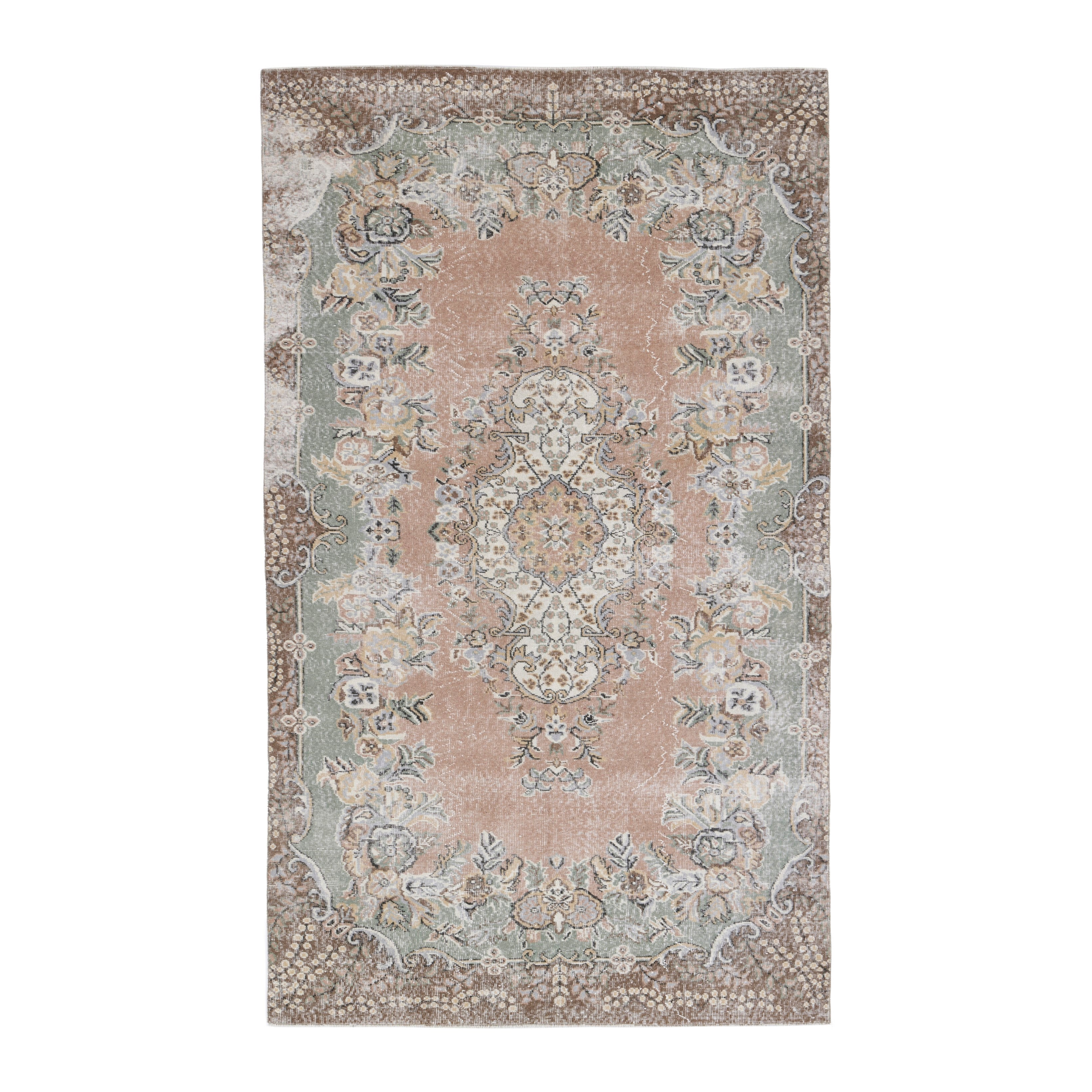 Turkish Isparta area rug in terracotta and sage, 5'4" x 9'6"