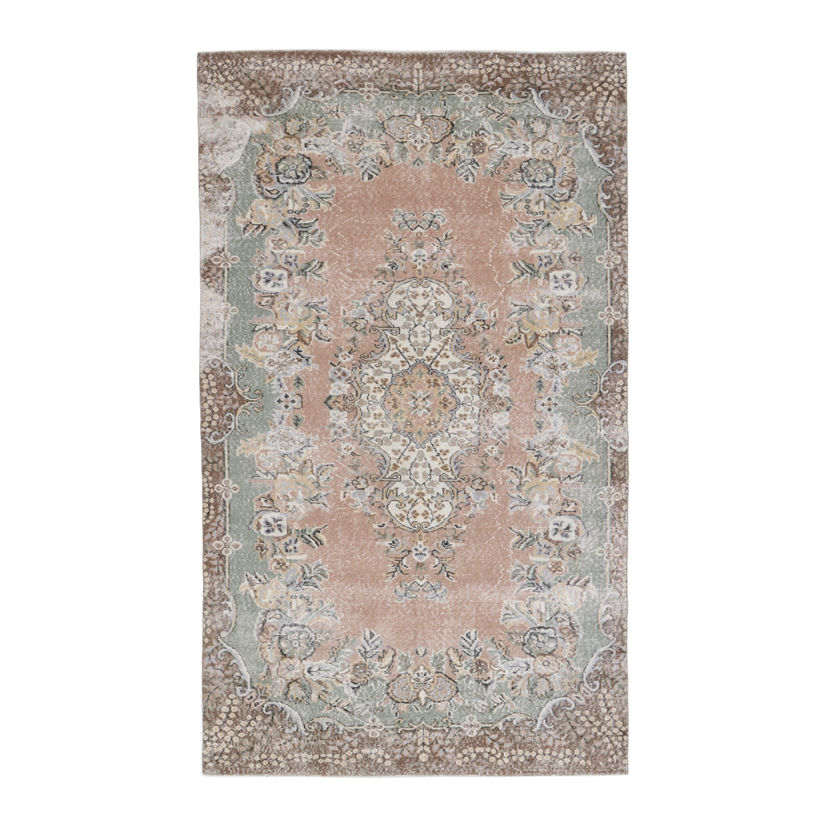 Turkish Isparta area rug in terracotta and sage, 5'4" x 9'6"