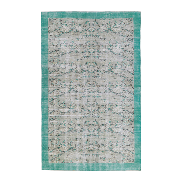 Turkish Manisa area rug in cream and turquoise, 6' x 9'4"