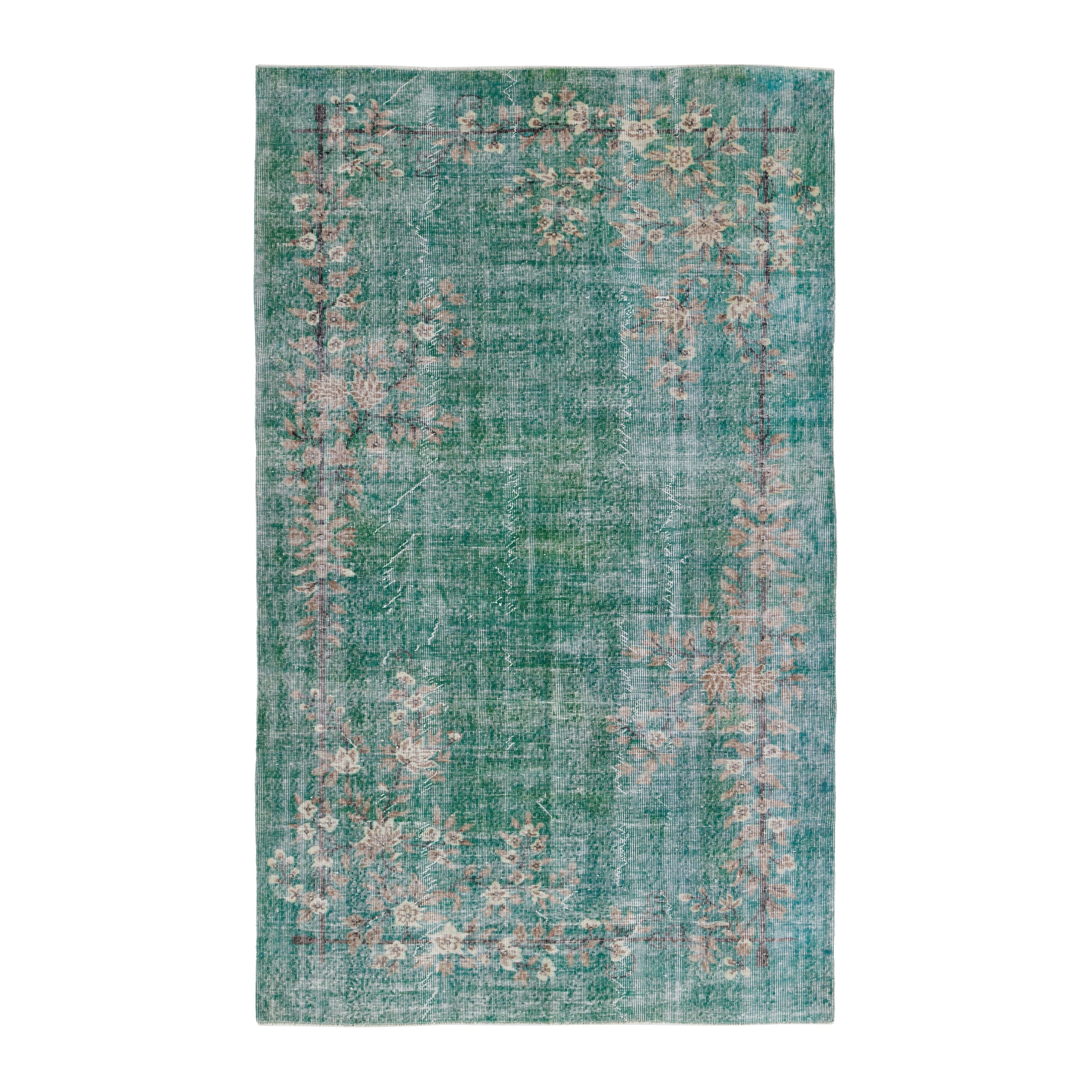 Turkish Isparta area rug in teal and muted pink, 5'8" x 9'1"