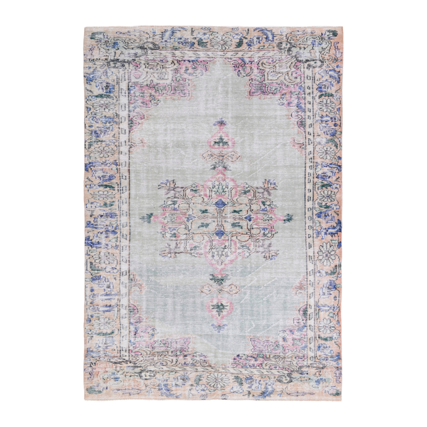 Turkish Manisa area rug in stone and denim, 6'3" x 8'11"