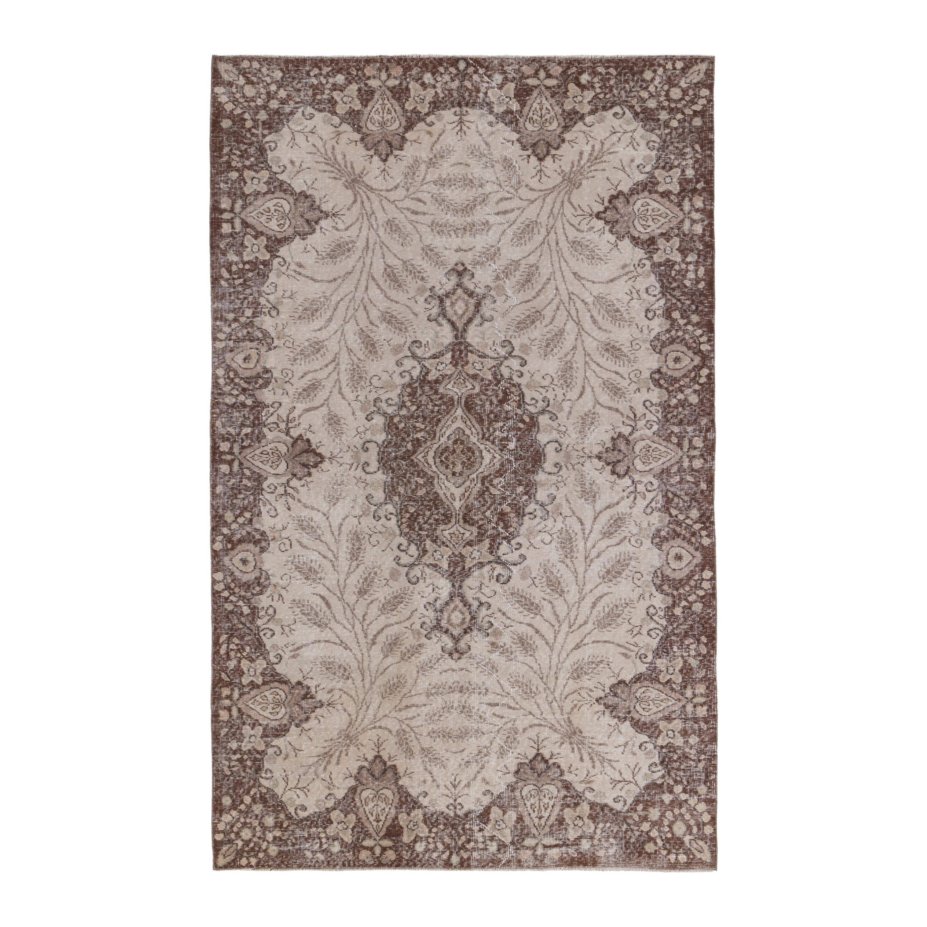 Turkish Isparta area rug in cream and brown, 5'4" x 8'6"