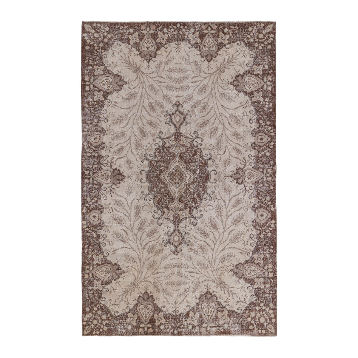 Turkish Isparta area rug in cream and brown, 5'4" x 8'6"