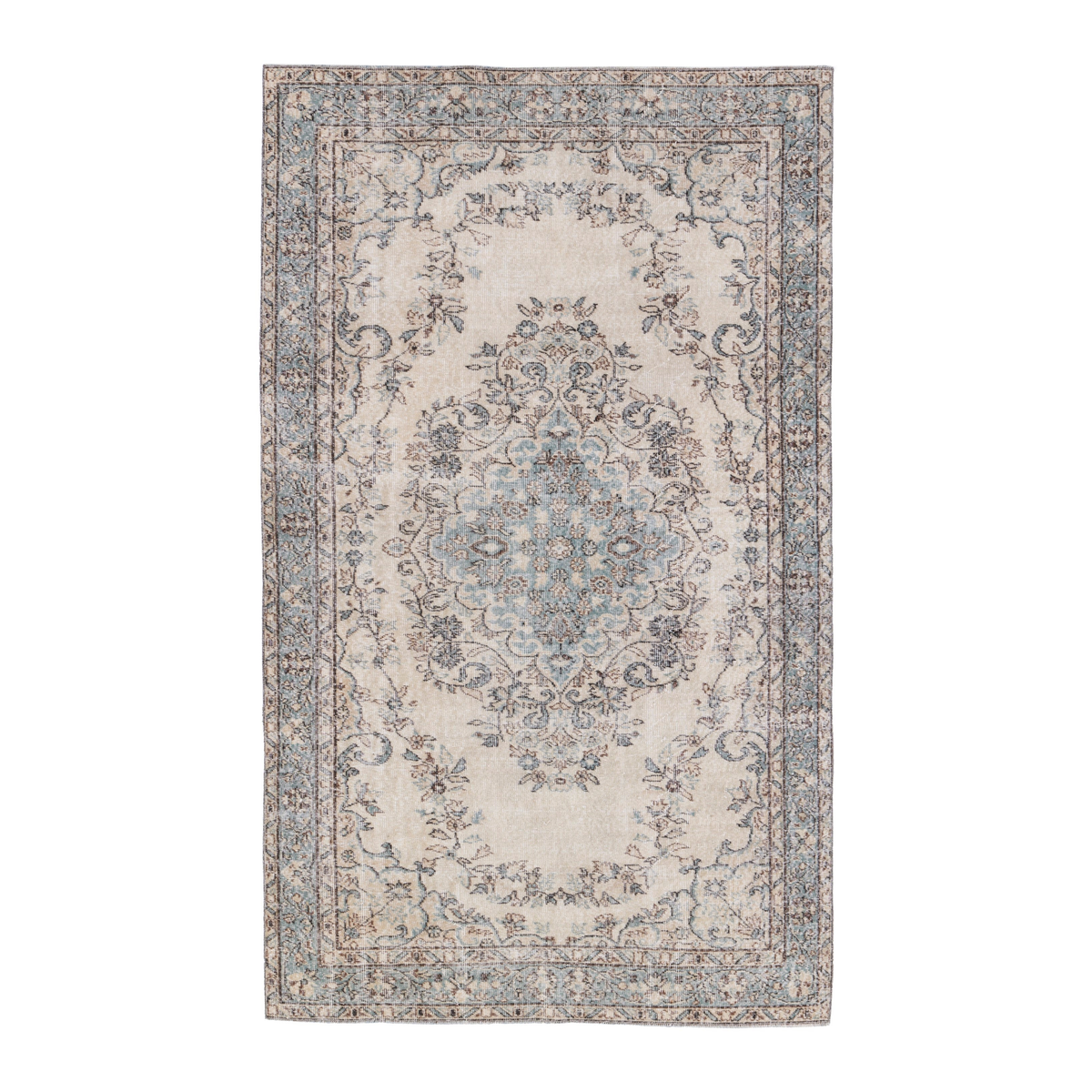Turkish Isparta area rug in ivory and greige, 5'4" x 9'