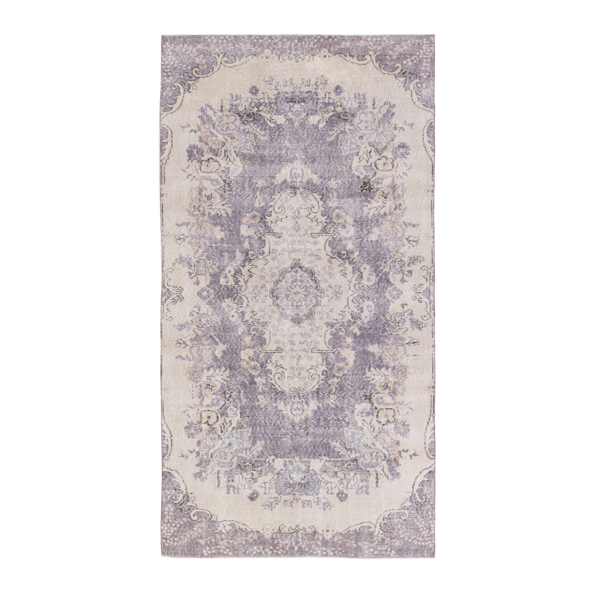 Turkish Isparta area rug in cream and dusty rose, 5' x 9'7"