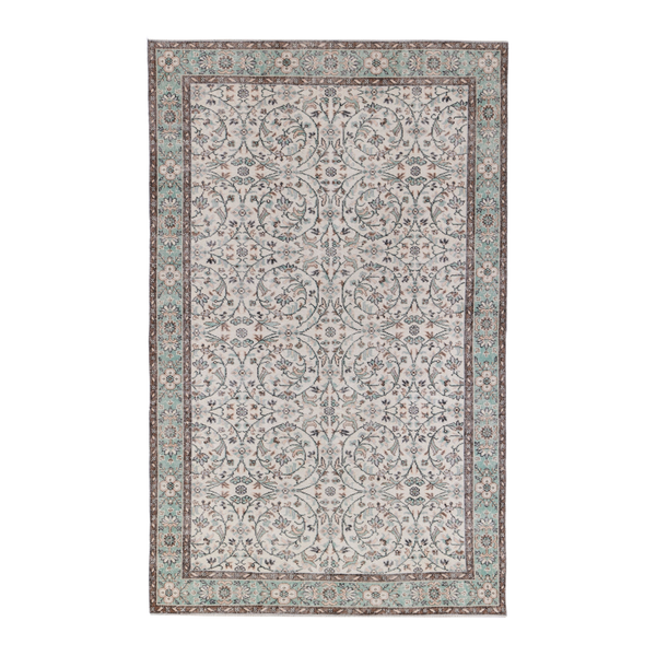 Turkish Isparta area rug in cream and celadon, 6' x 9'7"