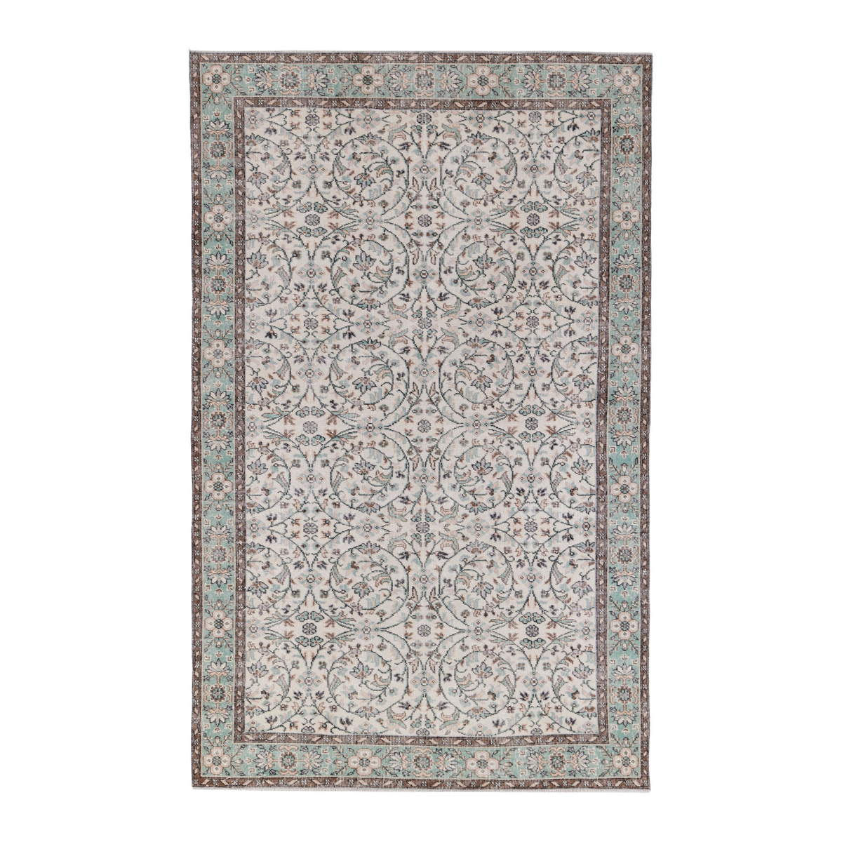 Turkish Isparta area rug in cream and celadon, 6' x 9'7"