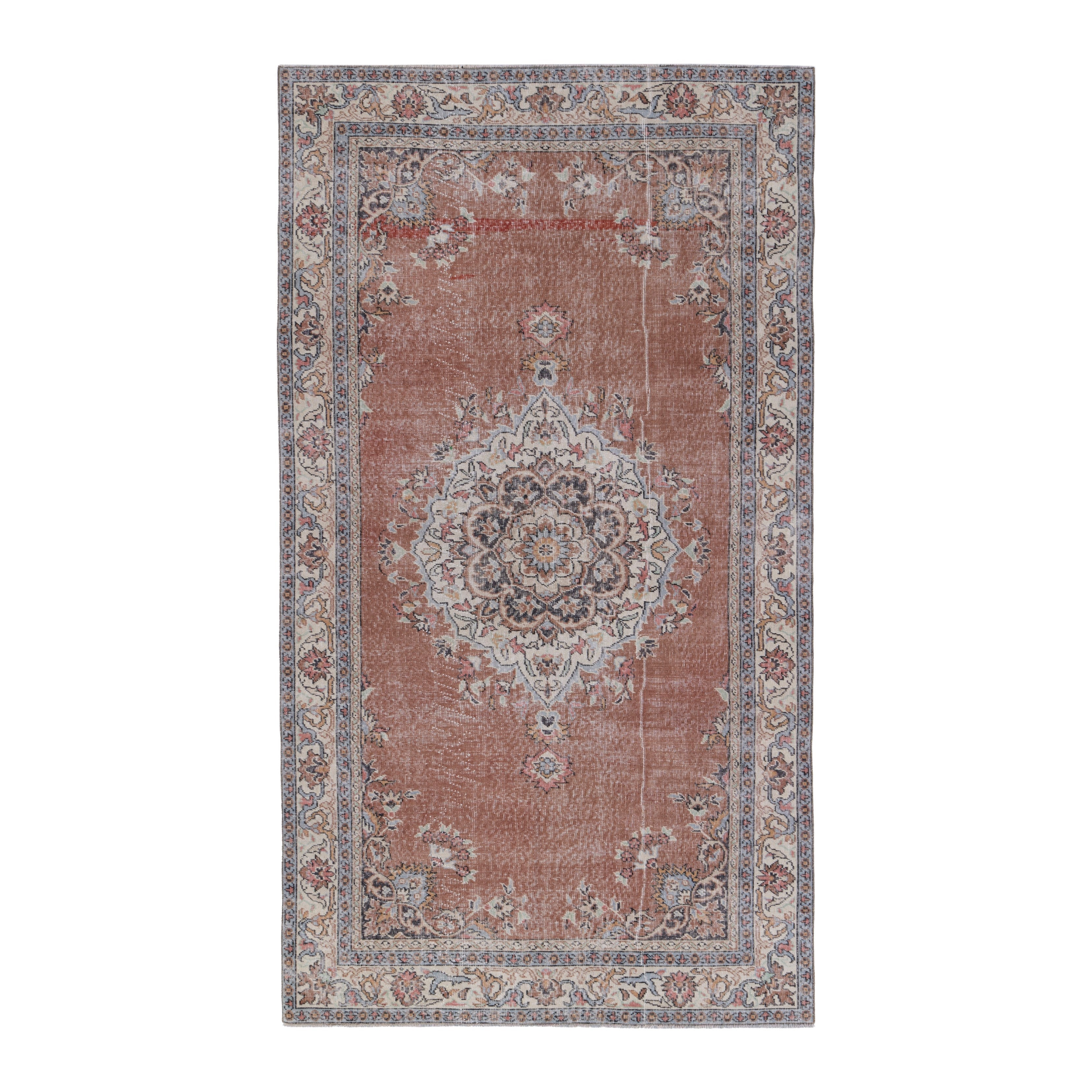 Turkish Isparta area rug in dusty rose and muted pink, 4'11" x 8'7"