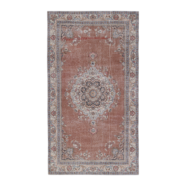 Turkish Isparta area rug in dusty rose and muted pink, 4'11" x 8'7"