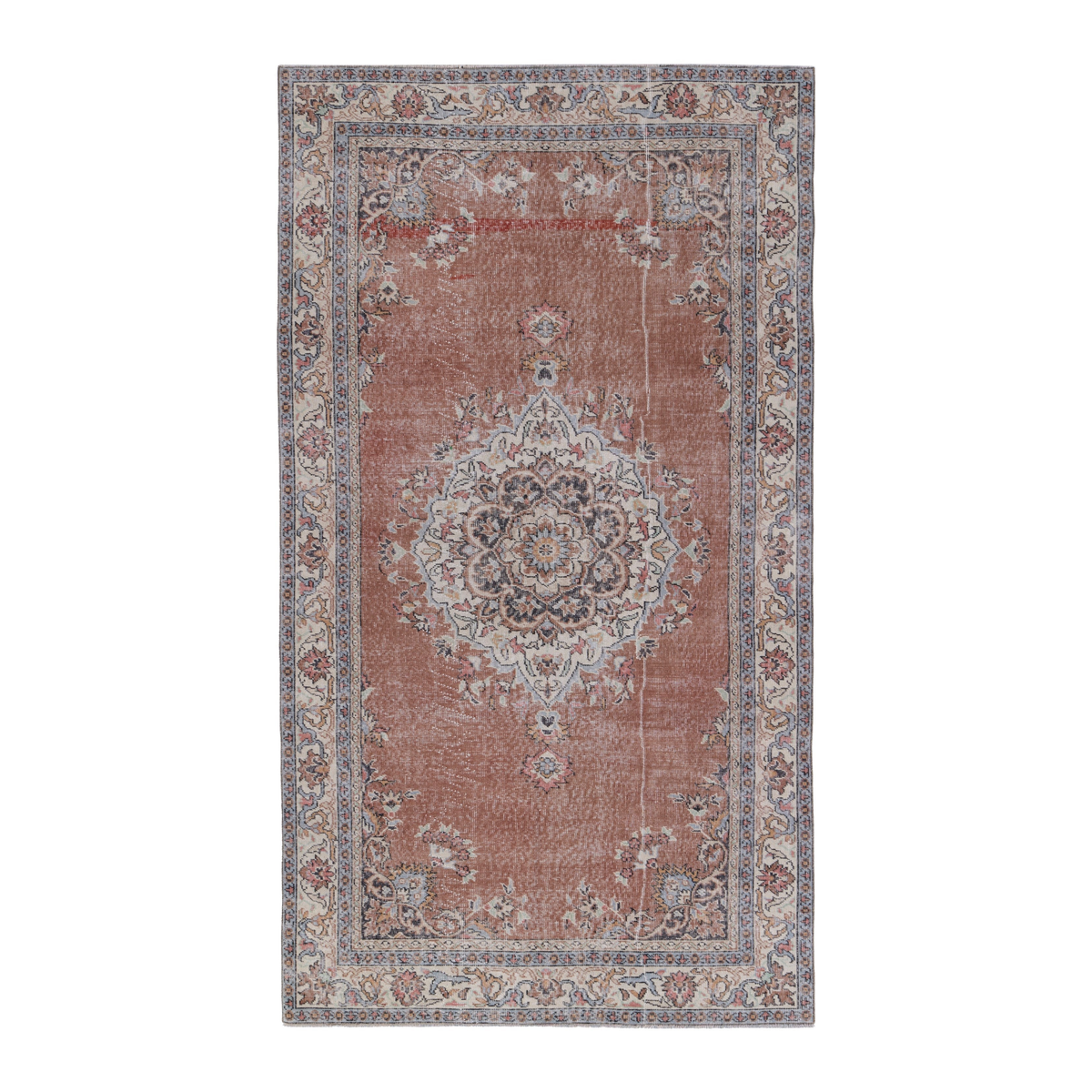 Turkish Isparta area rug in dusty rose and muted pink, 4'11" x 8'7"