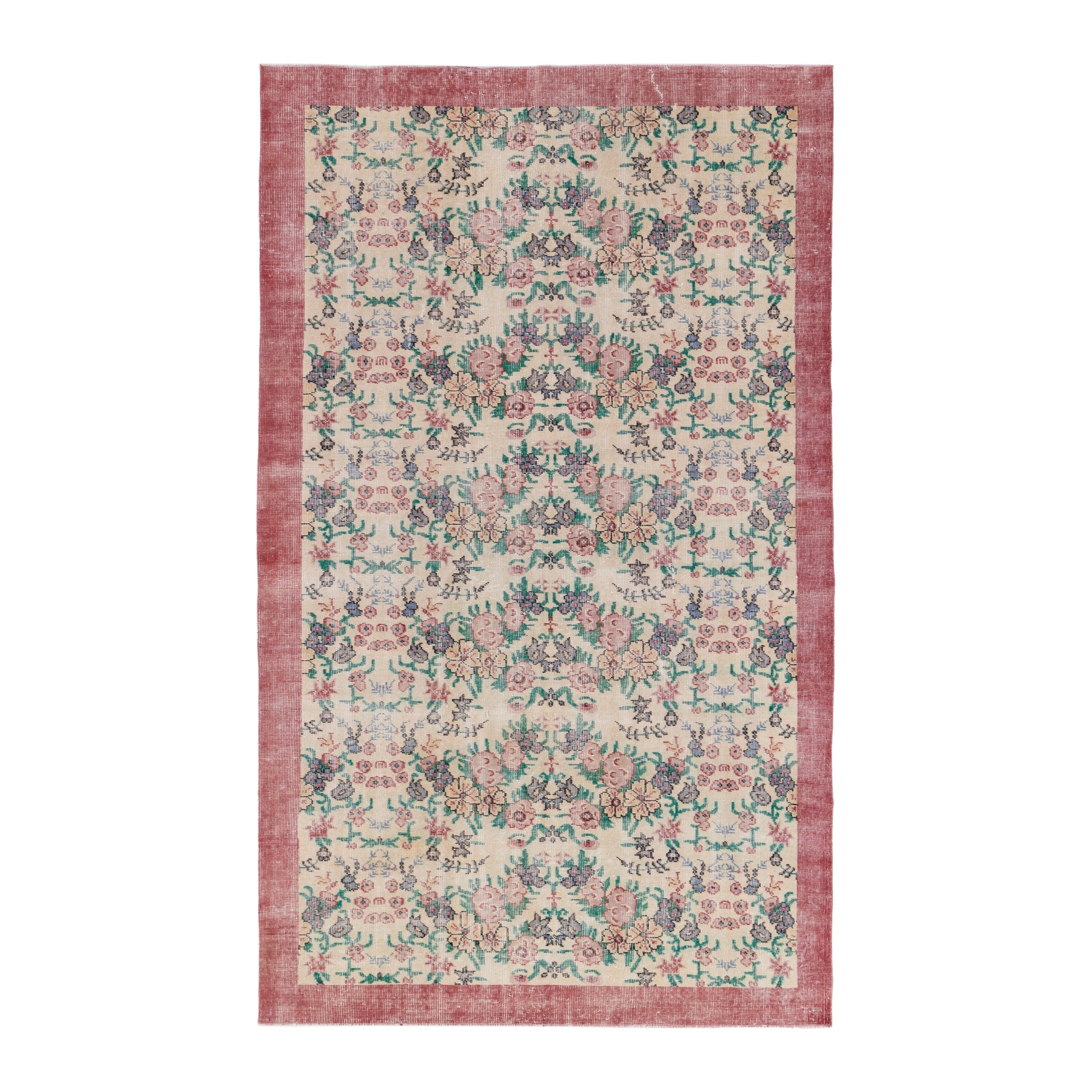 Turkish Isparta area rug in cream and muted pink, 5'9" x 9'5"