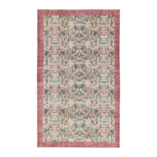 Turkish Isparta area rug in cream and muted pink, 5'9" x 9'5"