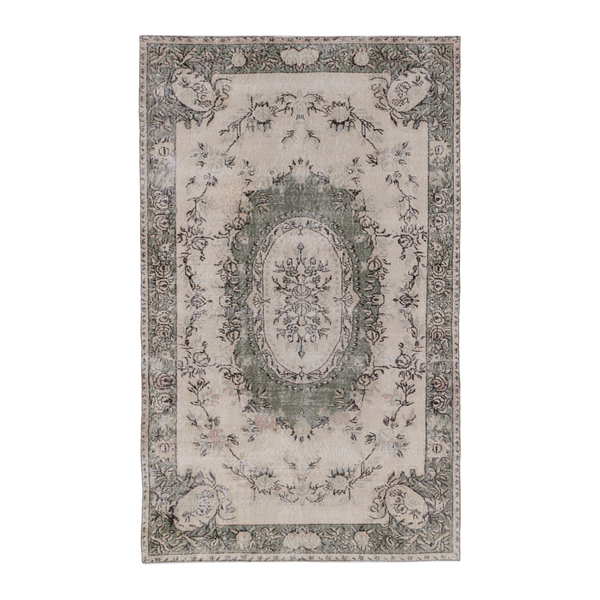 Turkish Isparta area rug in cream and sage, 5'3" x 8'6"
