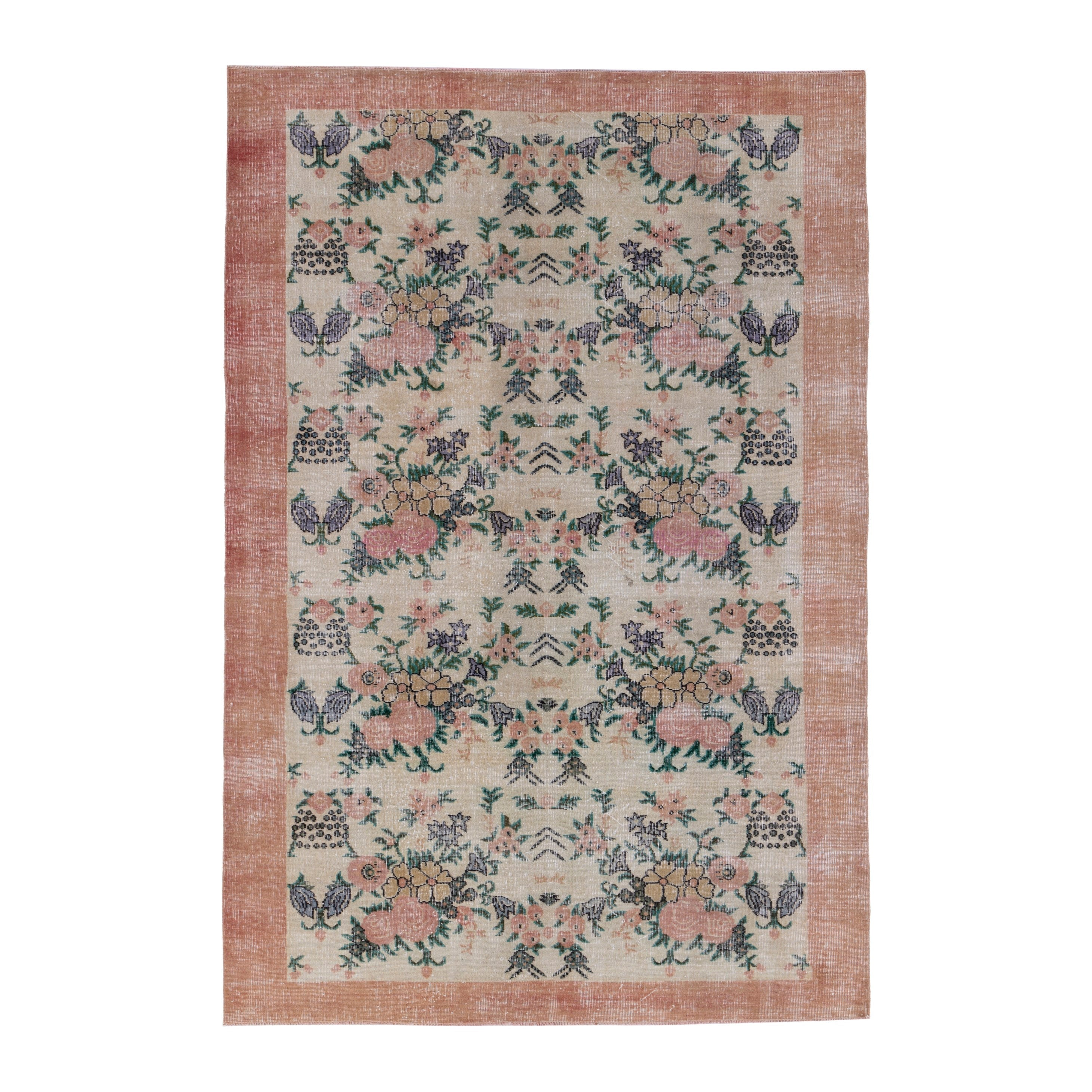Turkish Isparta area rug in cream and dusty rose, 5'10" x 8'8"