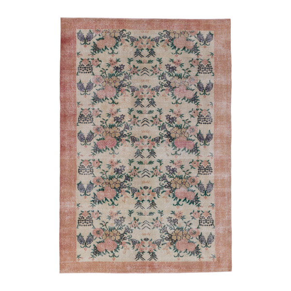Turkish Isparta area rug in cream and dusty rose, 5'10" x 8'8"