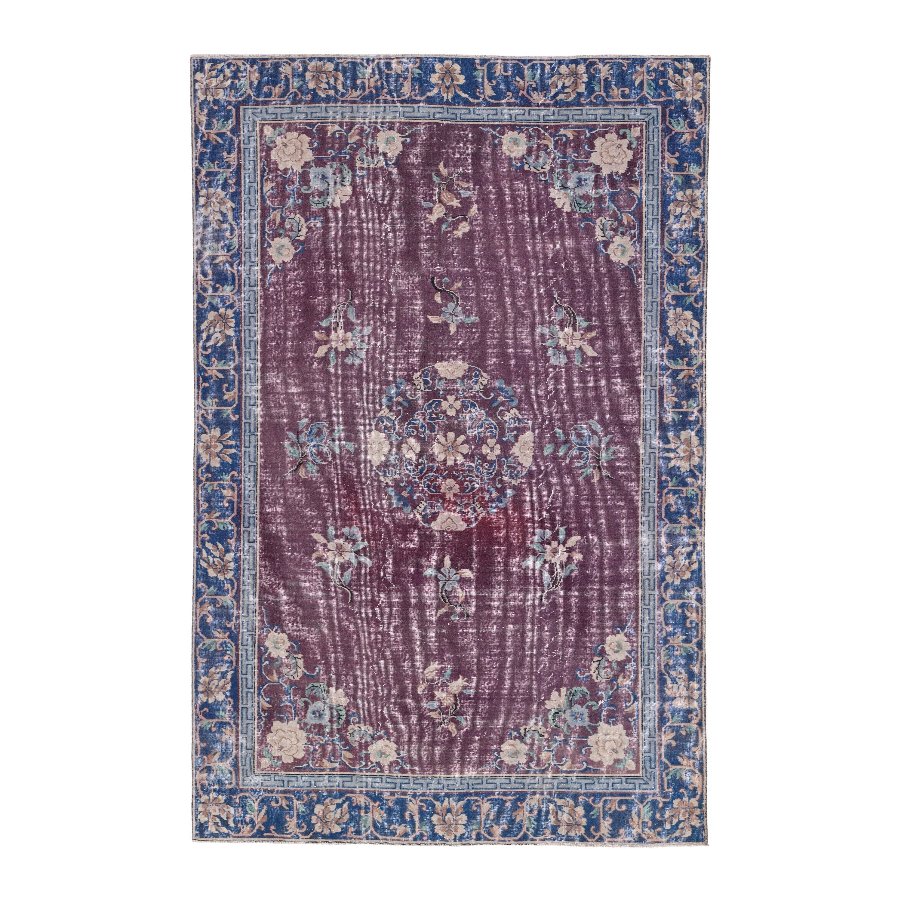 Turkish Isparta area rug in burgundy and navy, 6' x 9'5"