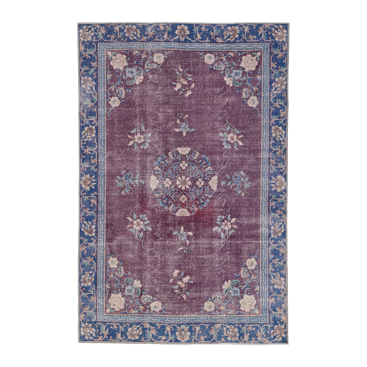 Turkish Isparta area rug in burgundy and navy, 6' x 9'5"